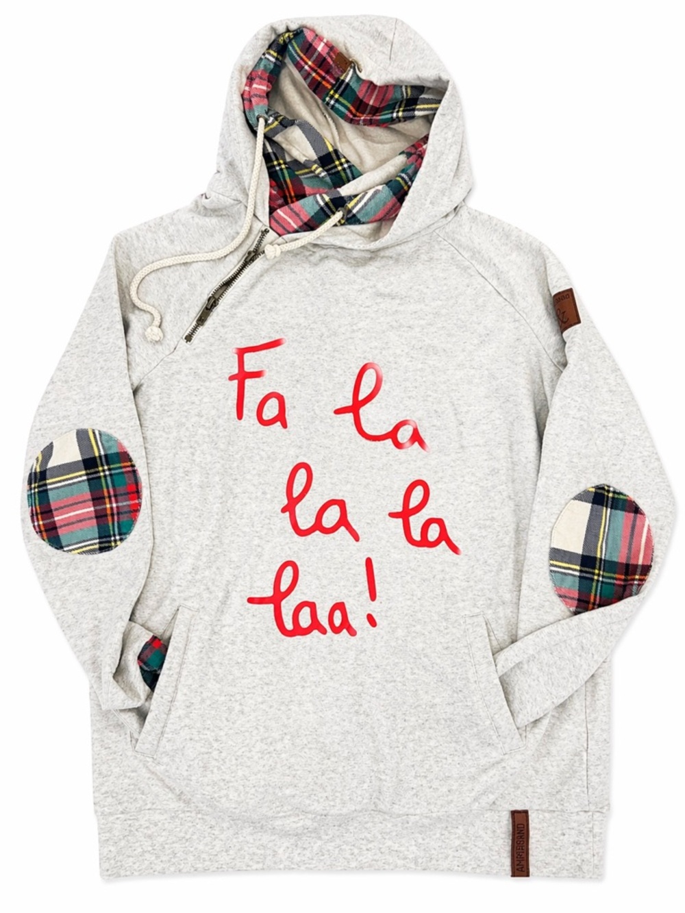 Ampersand Avenue Fa La La Hoodie Plaid Elbow Patch Gray Women’s S